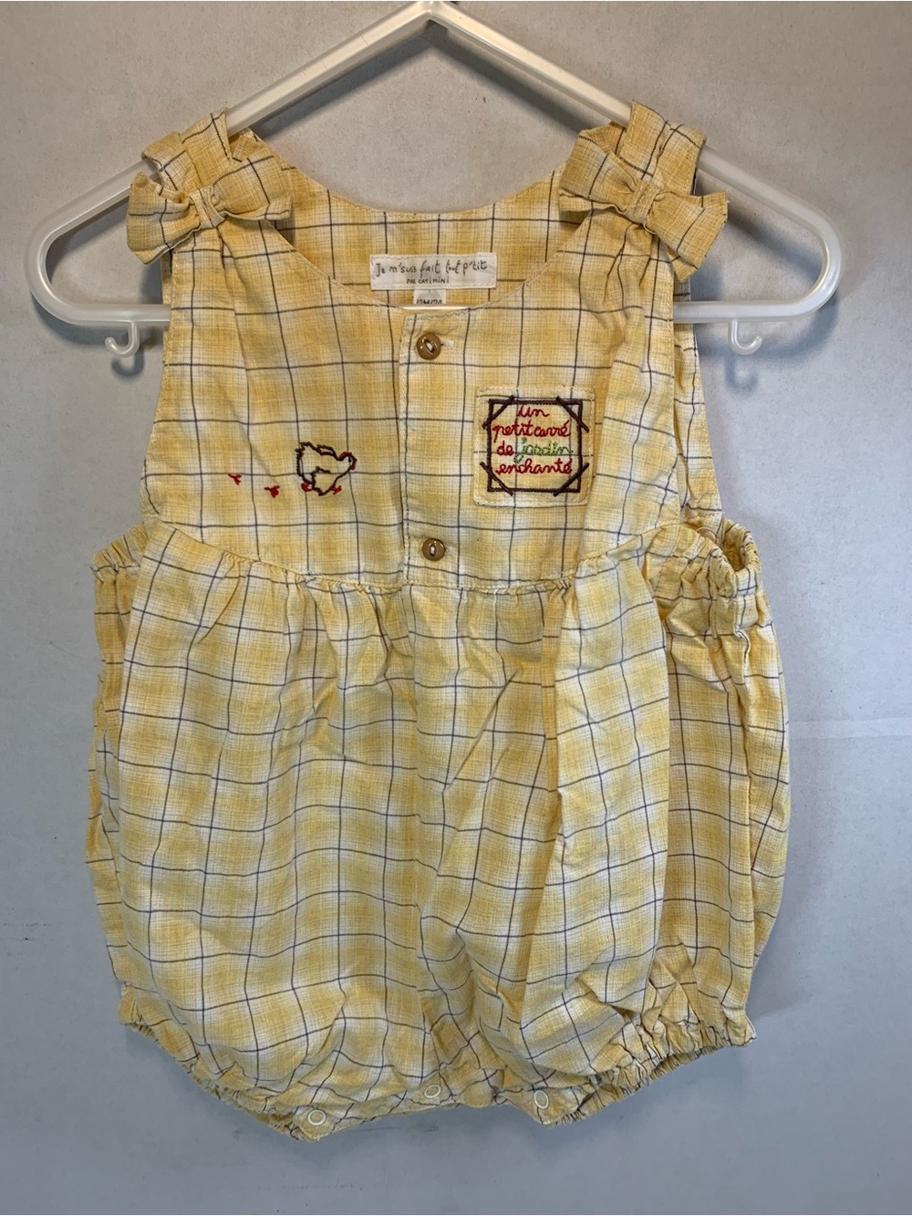 Vintage Catimini Yellow Brown Plaid 12m Baby Bubble Romper.           3716